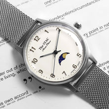 画像をギャラリービューアに読み込む, Classic Moonphase 36mm ムーンフェイズ アラビアインデックス ホワイトダイヤル ステンレスメッシュベルト
