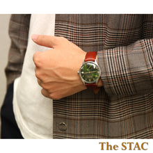 画像をギャラリービューアに読み込む, Authentic Round 36mm アラビアインデックス グリーンダイヤル ブラウンスムースレザー
