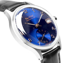 画像をギャラリービューアに読み込む, Authentic Round 36mm アラビアインデックス ブルーダイヤル ブラッククロコ型押しレザー