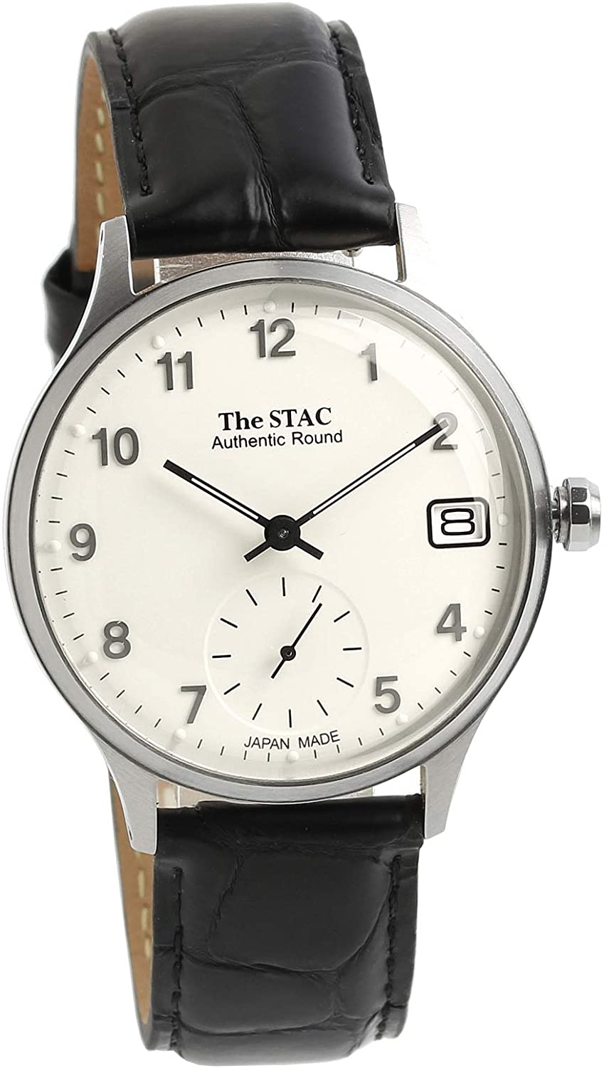 The STAC ザ・スタック Authentic Round 36mm アラビアインデックス ホワイトダイヤル ブラッククロコ型押しレザー