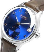 画像をギャラリービューアに読み込む, Authentic Round 36mm アラビアインデックス ブルーダイヤル ブラウンクロコ型押しレザー