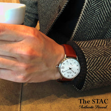 画像をギャラリービューアに読み込む, Authentic Round 36mm アラビアインデックス ホワイトダイヤル ブラウンスムースレザー