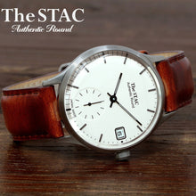 画像をギャラリービューアに読み込む, Authentic Round 36mm バーインデックス ホワイトダイヤル ブラウンスムースレザー