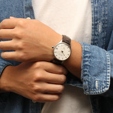 画像をギャラリービューアに読み込む, Authentic Round 36mm バーインデックス ホワイトダイヤル ブラウンクロコ型押しレザー