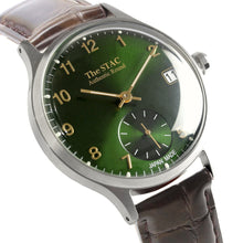 画像をギャラリービューアに読み込む, Authentic Round 36mm アラビアインデックス グリーンダイヤル ブラウンクロコ型押しレザー