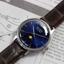 画像をギャラリービューアに読み込む, Classic Moonphase 36mm ムーンフェイズ バーインデックス ブルーダイヤル ブラウンクロコ型押し