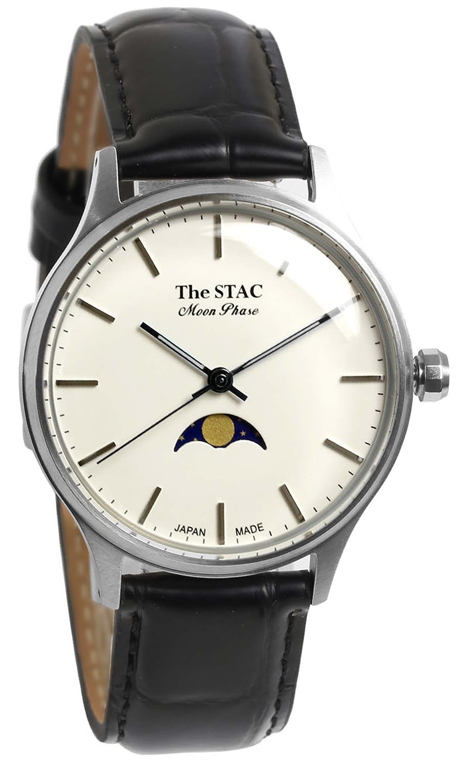 Classic Moonphase 36mm Moonphase Bar Index White Dial Black Croco Embossed