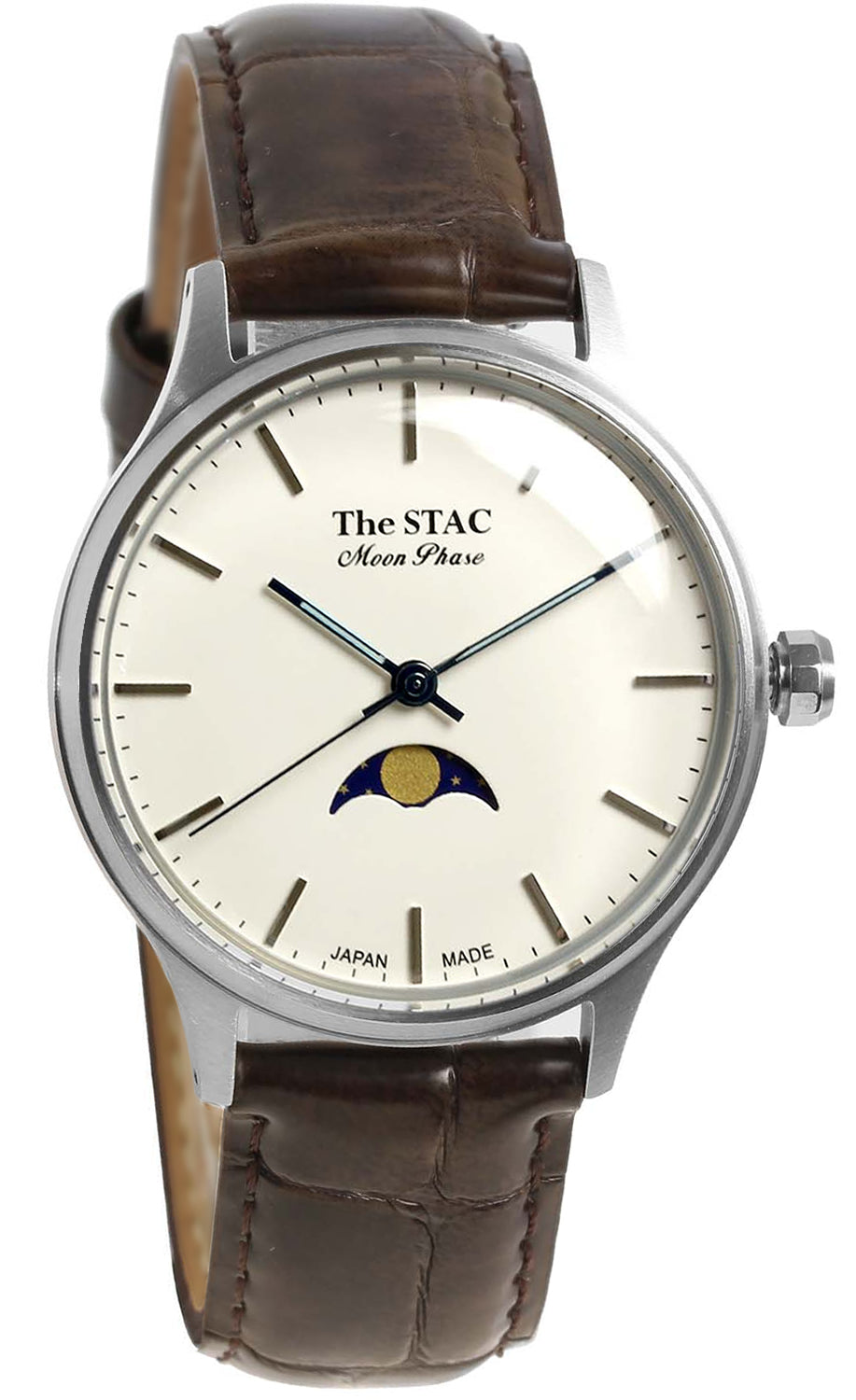 Classic Moonphase 36mm Moonphase Bar Index White Dial Brown Croco Embossed