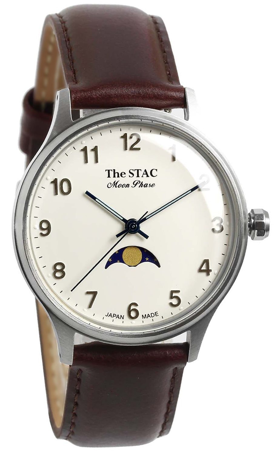 Classic Moonphase 36mm Moonphase Arabic numerals White Dial Brown Smooth Leather