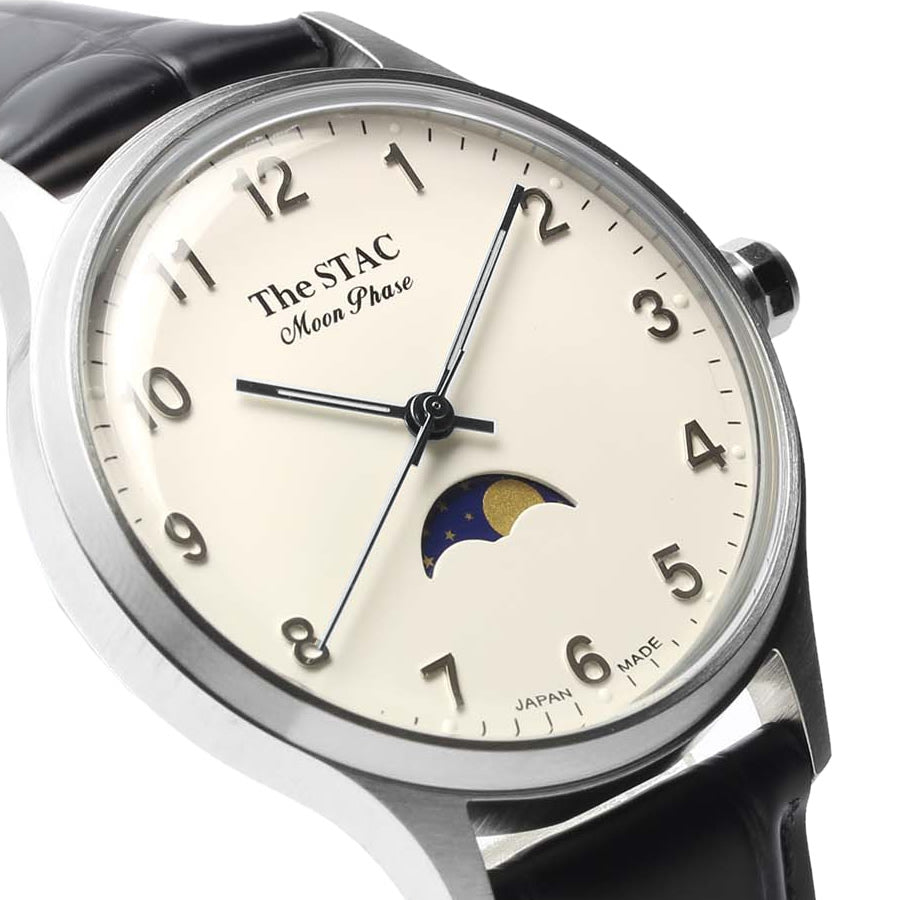 Classic Moonphase 36mm ムーンフェイズ アラビアインデックス ホワイトダイヤル ブラッククロコ型押し