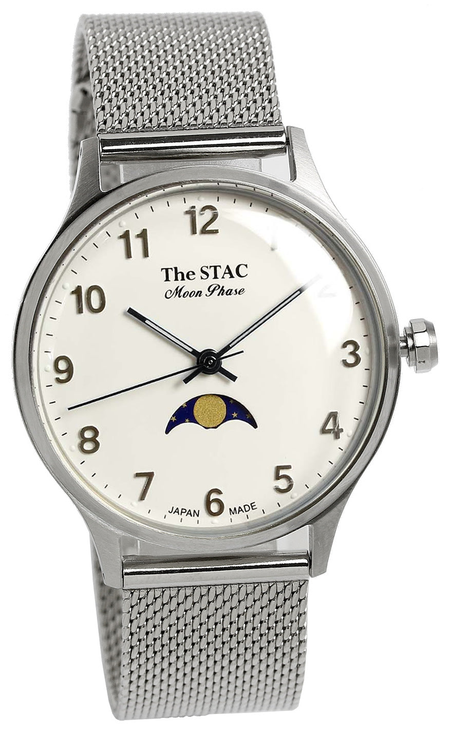 Classic Moonphase 36mm Moonphase Arabic Index White Dial Stainless Steel Mesh Strap