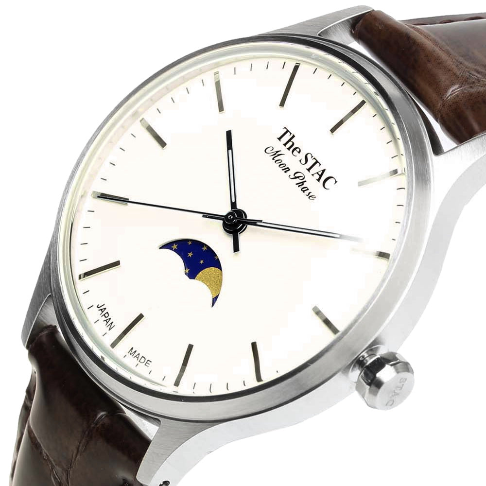 Classic Moonphase 36mm ムーンフェイズ バーインデックス ホワイトダイヤル ブラウンクロコ型押し