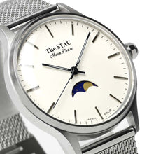Load image into Gallery viewer, Classic Moonphase 36mm Moonphase Bar Index White Dial Stainless Steel Mesh Strap

