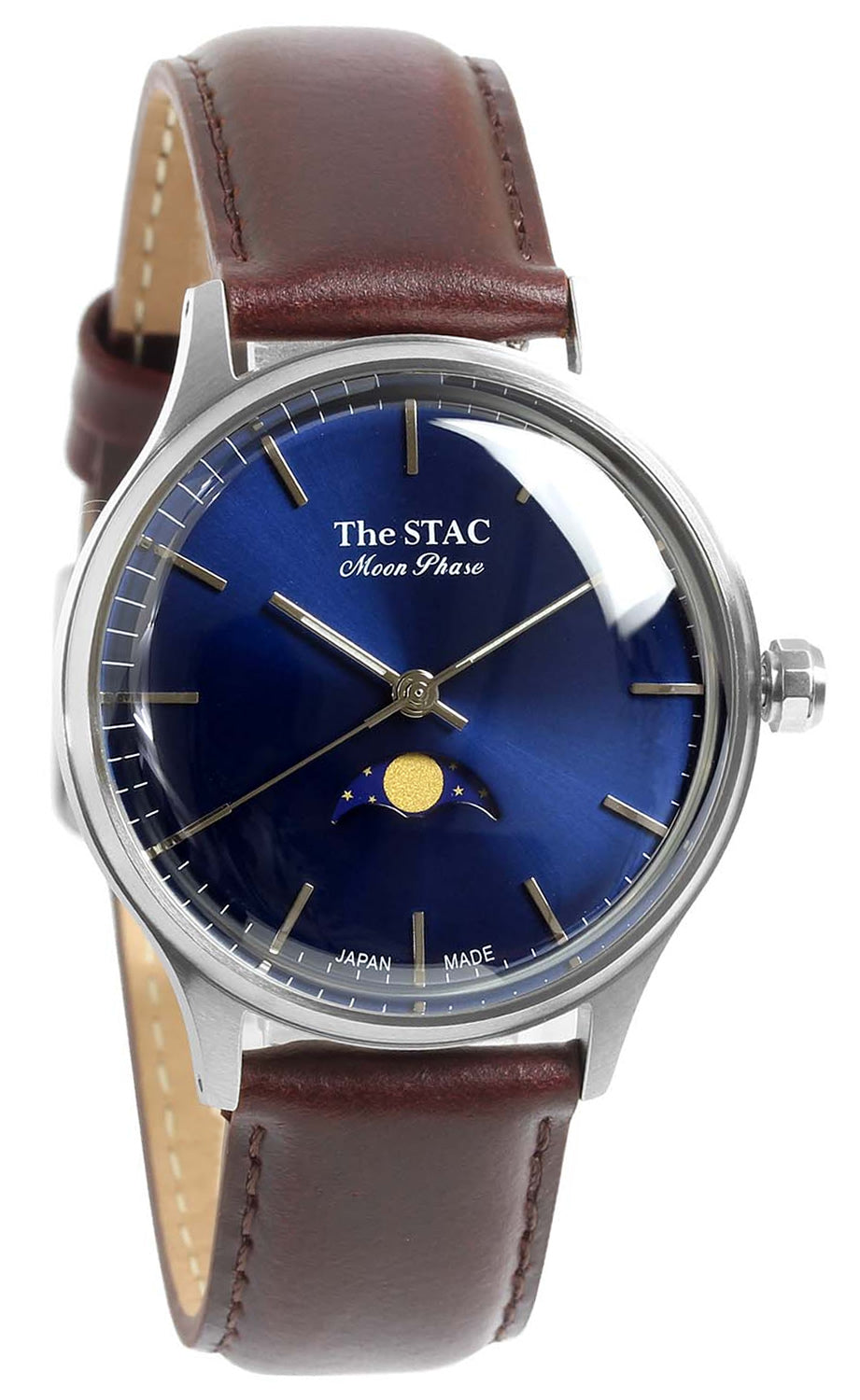 Classic Moonphase 36mm Moonphase Bar Index Blue Dial Brown Smooth Leather