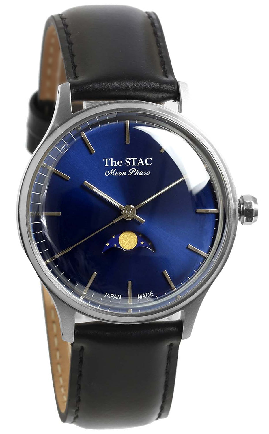Classic Moonphase 36mm Moonphase Bar Index Blue Dial Black Smooth Leather