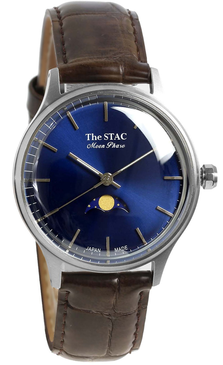 Classic Moonphase 36mm Moonphase Bar Index Blue Dial Brown Croco Embossed