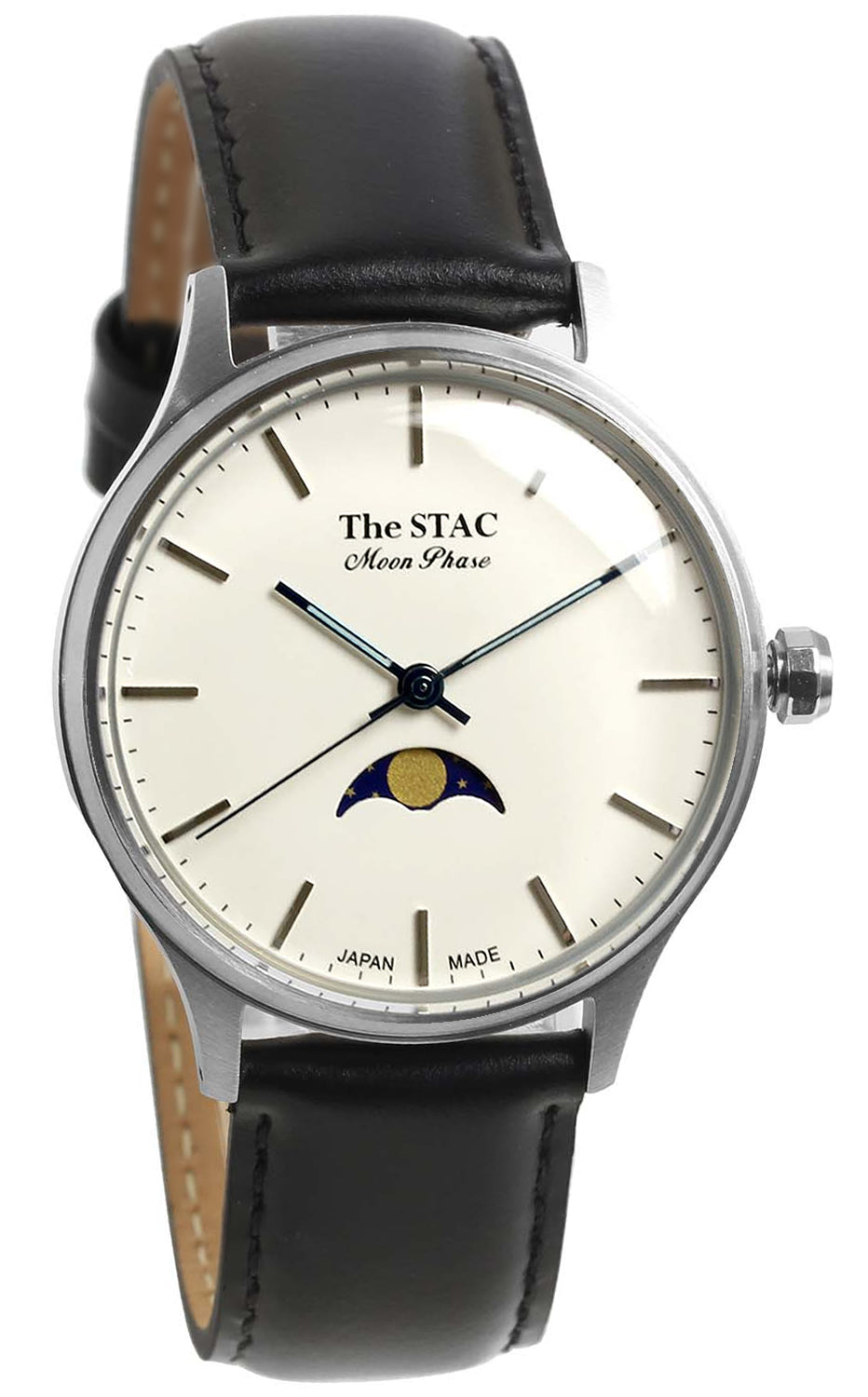 Classic Moonphase 36mm Moonphase Bar Index White Dial Black Smooth Leather