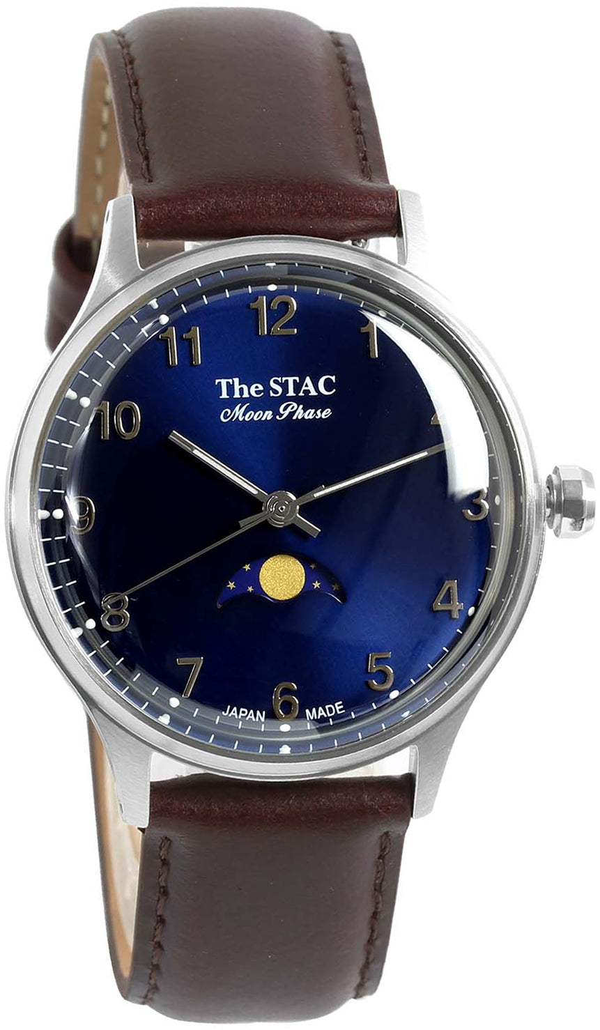 Classic Moonphase 36mm Moonphase Arabic numerals Blue Dial Brown Smooth Leather
