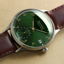 Load image into Gallery viewer, Authentic Round 36mm Arabic numerals Green dial Brown smooth leather
