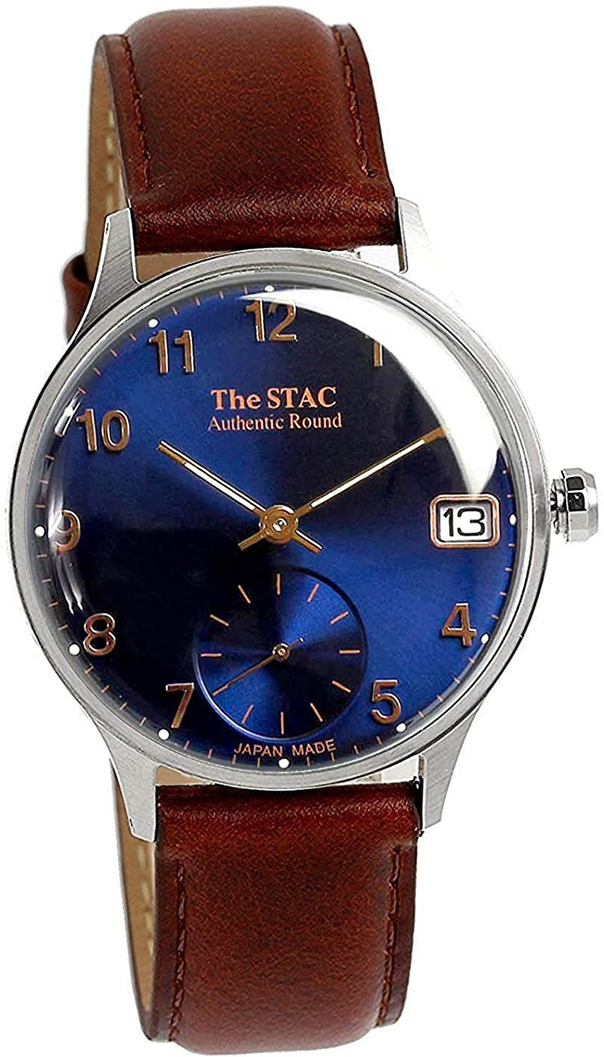Authentic Round 36mm Arabic numerals Blue dial Brown smooth leather