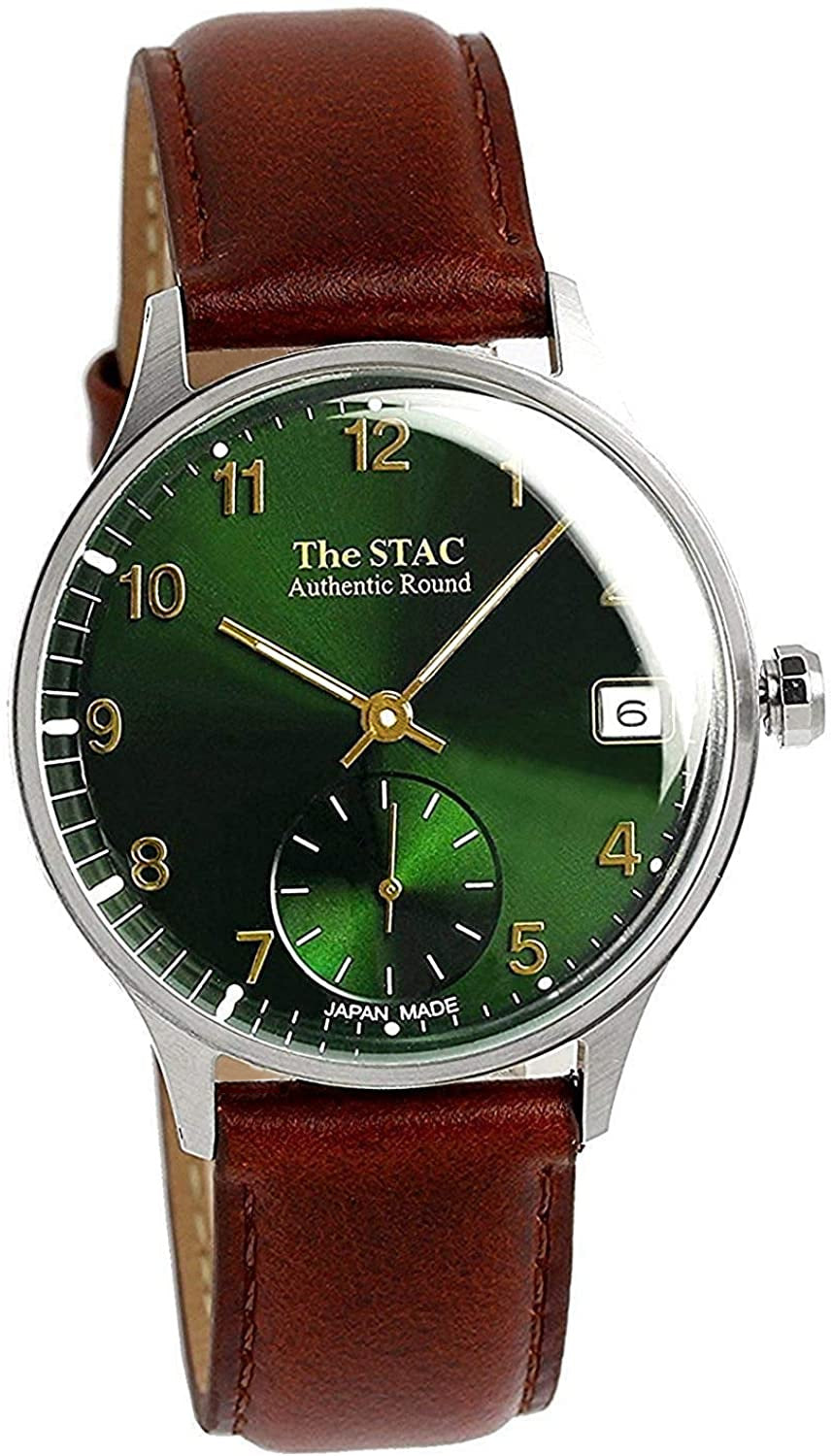 Authentic Round 36mm Arabic numerals Green dial Brown smooth leather