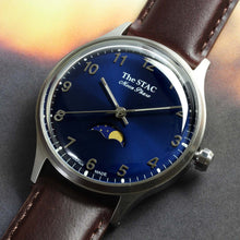 Load image into Gallery viewer, Classic Moonphase 36mm Moonphase Arabic numerals Blue Dial Brown Smooth Leather
