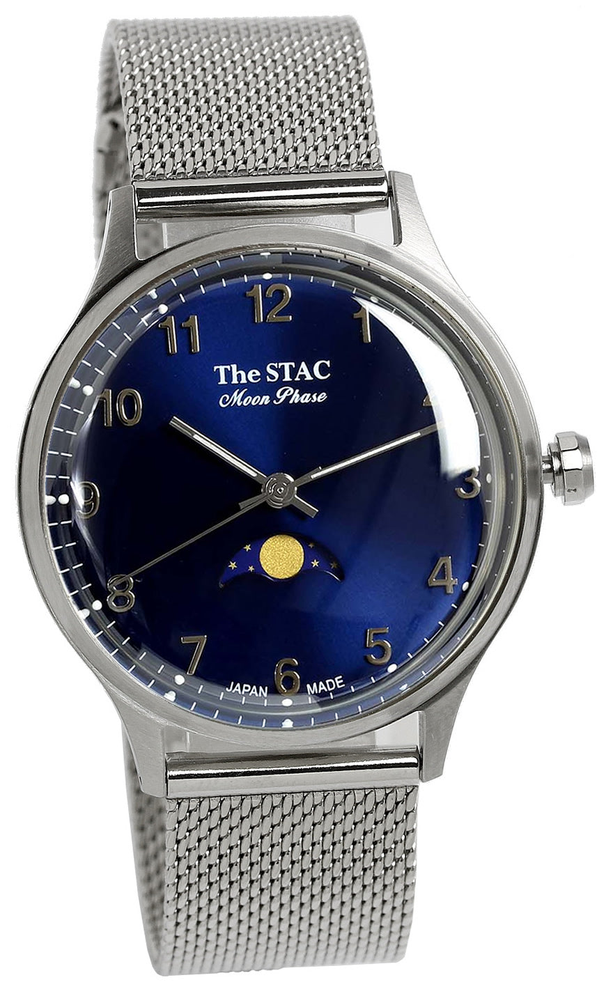 Classic Moonphase 36mm Moonphase Arabic Index Blue Dial Stainless Steel Mesh Strap