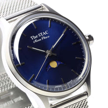 Load image into Gallery viewer, Classic Moonphase 36mm Moonphase Bar Index Blue Dial Stainless Steel Mesh Strap
